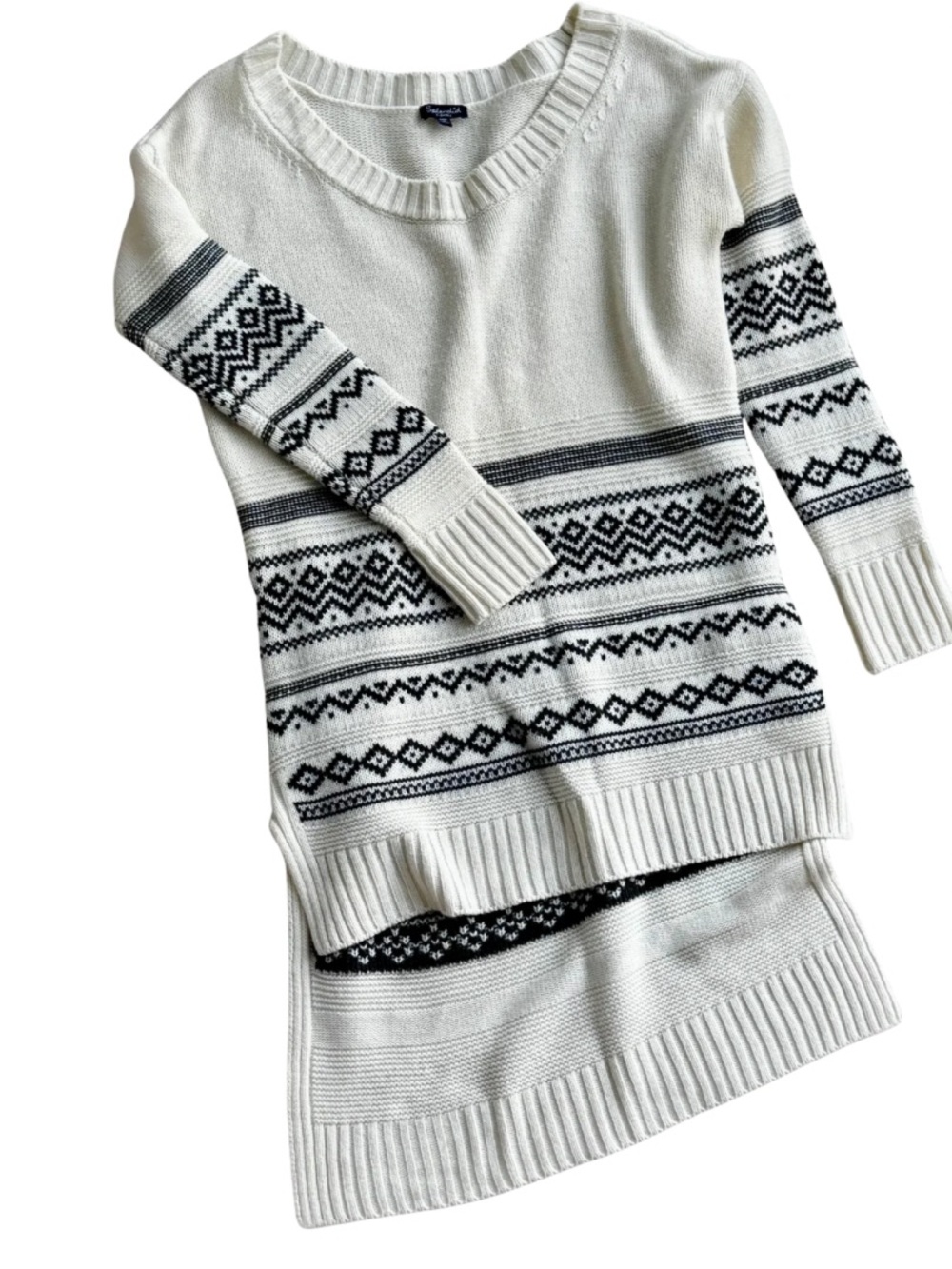 Splendid Cream and Gray Fair Isle Scoop-Neck Sweater